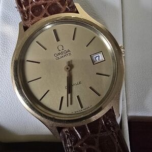 Omega De Ville Gold Watch with Brown Strap